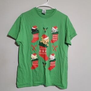 Mens Womens Ugly Christmas T-Shirt Sz Medium Cats Kittens Stockings Holidays Top